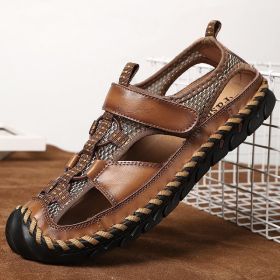 Hot Sale Summer Men's Sandals Outdoor Non-slip Men's Beach Sandals Handmade Genuine Leather Men's Shoes Fashion Men Sneakers (Color: Light Brown, size: 8.5)